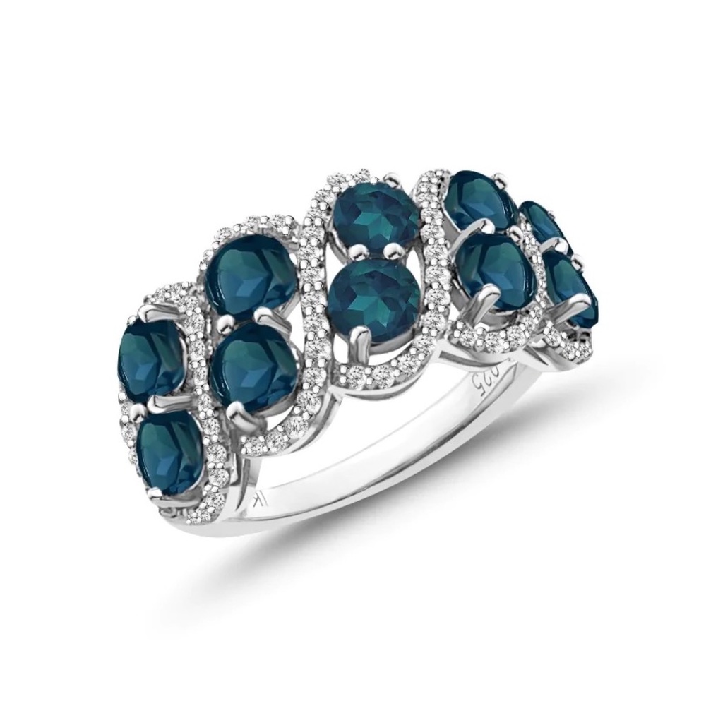 Stunning 3.77 Carat London Blue Topaz Ring with White Topaz Accents - Picture 1 of 17